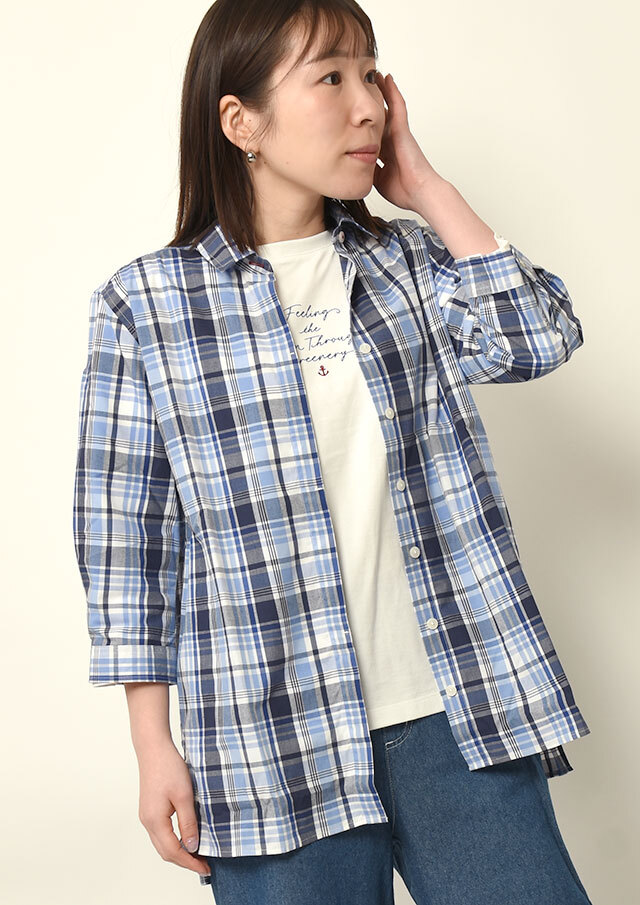 チェック 五分袖チュニック（BLUE LABEL CRESTBRIDGE - BLUE
