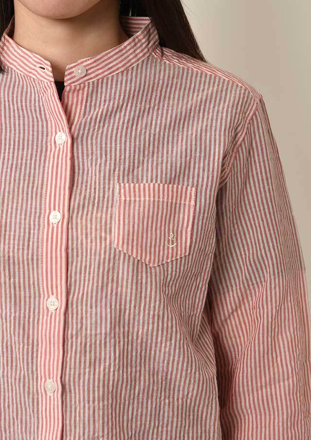 2025春夏】【ポートランド】ストライプスタンドカラーブラウス七分袖