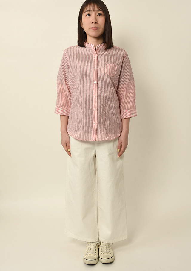 2025春夏】【ポートランド】ストライプスタンドカラーブラウス七分袖