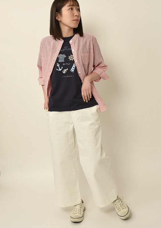 2025春夏】【ポートランド】ストライプスタンドカラーブラウス七分袖