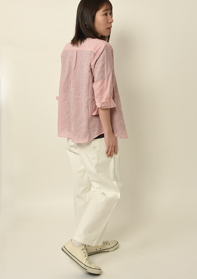 2025春夏】【ポートランド】ストライプスタンドカラーブラウス七分袖