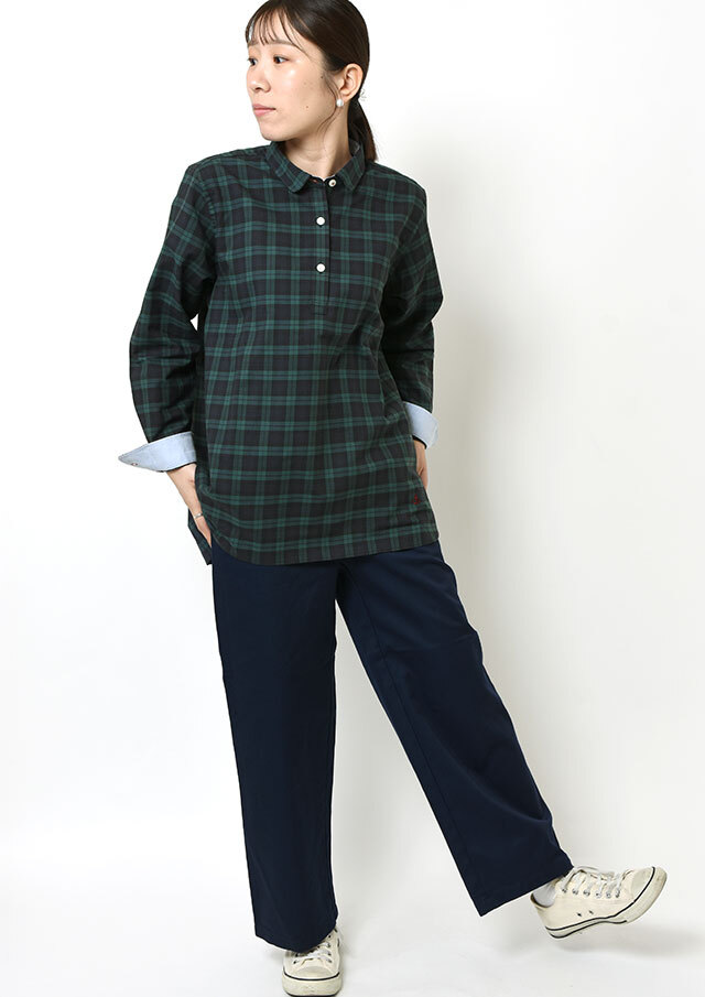 PINORE ロングブラウス 【新品タグ付き】 2025秋冬】【ポートランド】オックスチェックプルオーバーロング