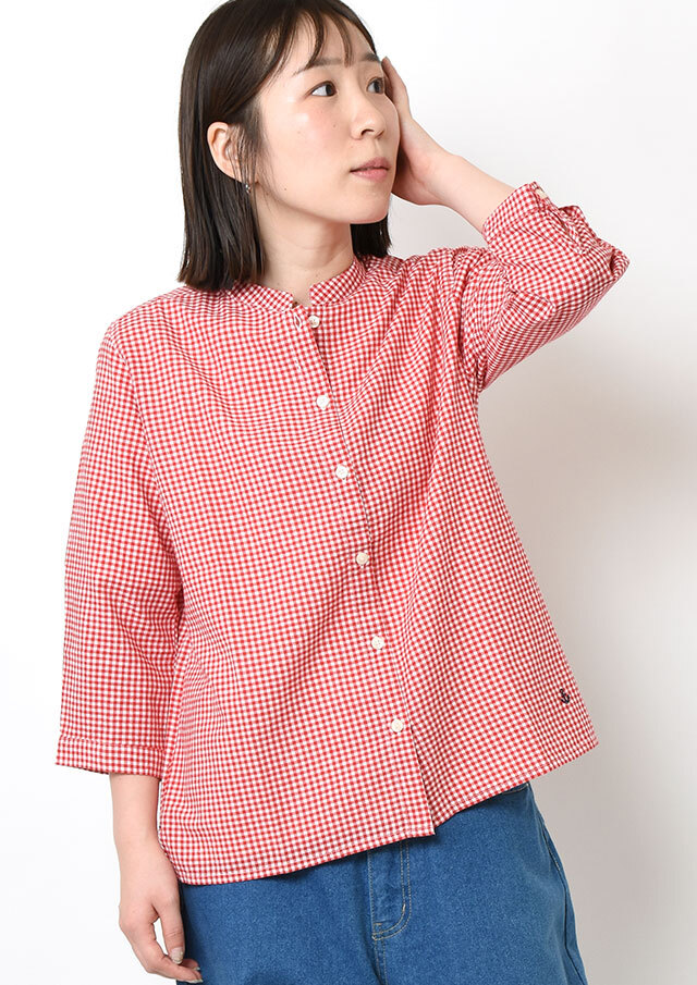 期間限定10%OFF!【2025秋冬】【ポートランド】ギンガムチェックマオカラーブラウス【PL055801】【S21】