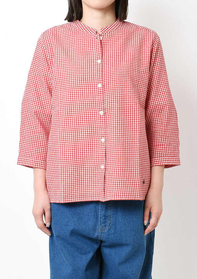 2025秋冬】【ポートランド】ギンガムチェックマオカラーブラウス