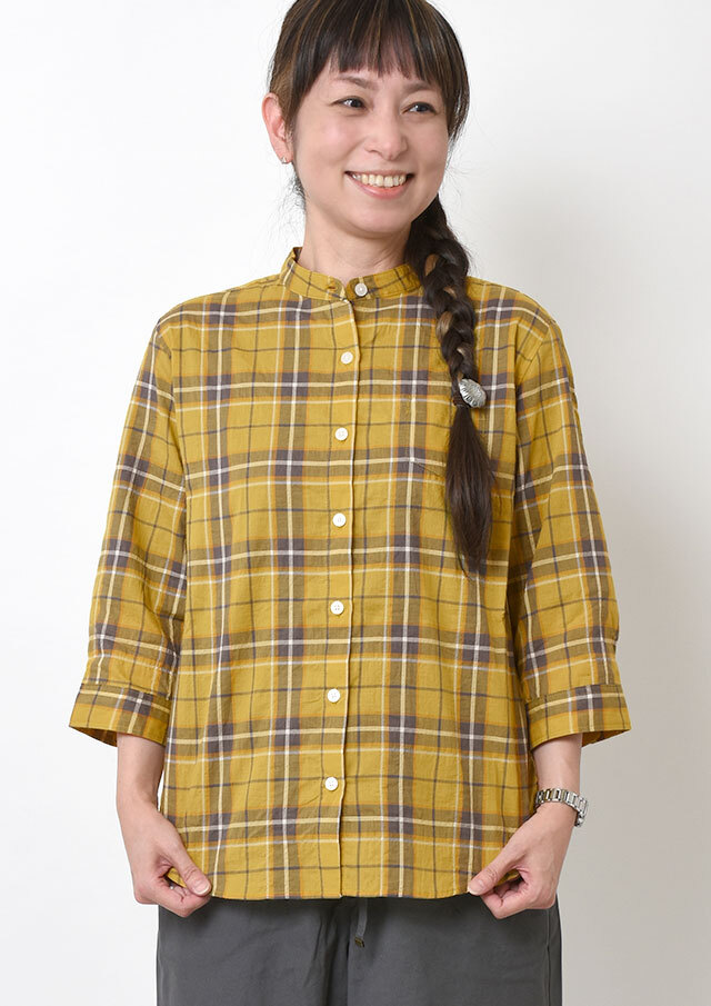 2025秋冬】【ポートランド】シャーリングチェックブラウス七分袖