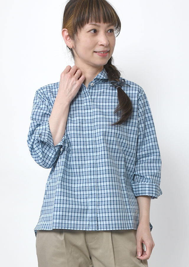 【2026春夏】【ポートランド】ドビーチェックショールカラーブラウス八分袖【PL056202】【S11】