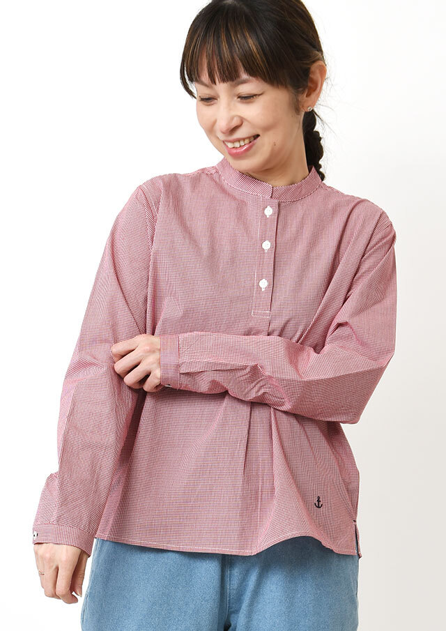 【2026春夏】【ポートランド】マオカラーギンガムプルオーバーブラウス【PL056303】【S11】