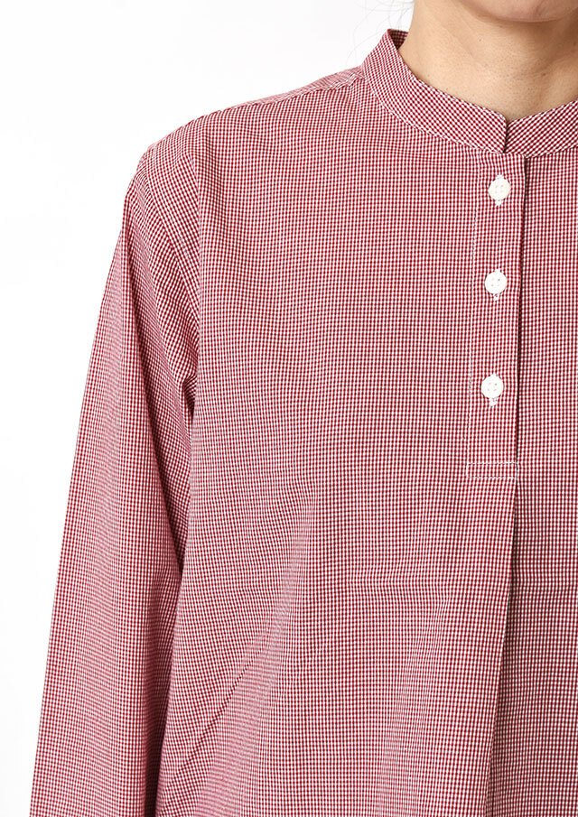 2026春夏】【ポートランド】マオカラーギンガムプルオーバーブラウス