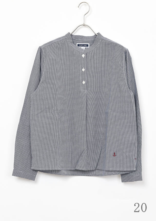 2026春夏】【ポートランド】マオカラーギンガムプルオーバーブラウス