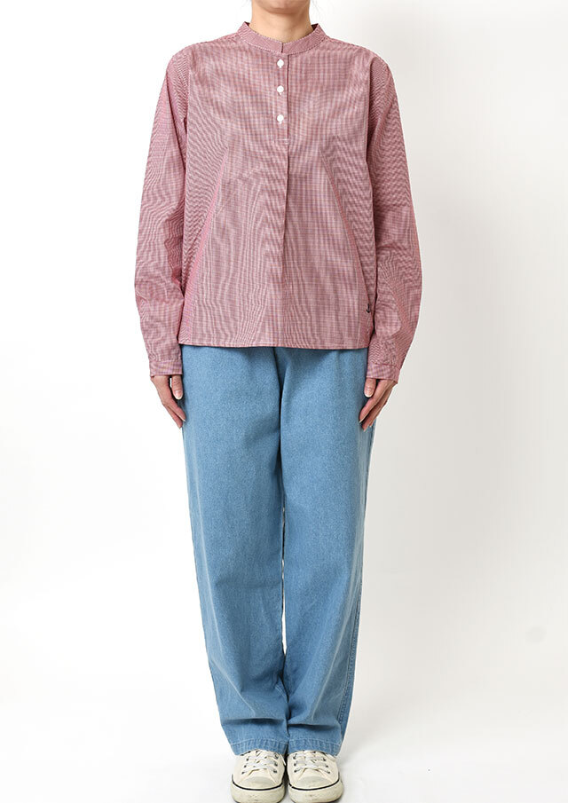 2026春夏】【ポートランド】マオカラーギンガムプルオーバーブラウス