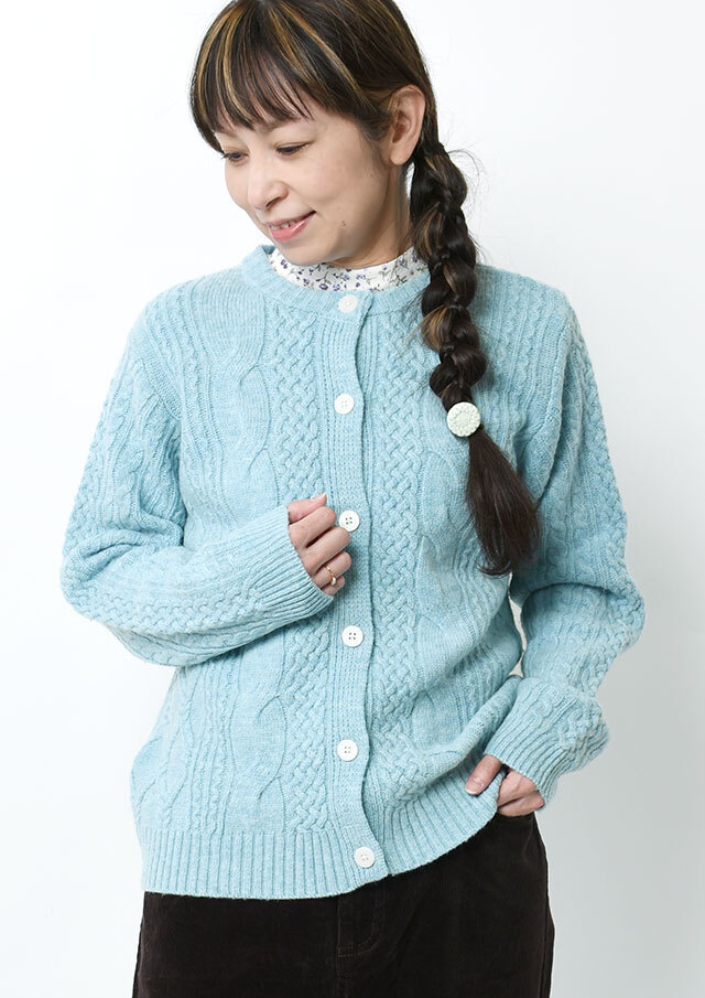 SALE!!【2025秋冬】【ポートランド】ラムナイロンケーブルクルーネックカーディガン【PL065901】【S22】