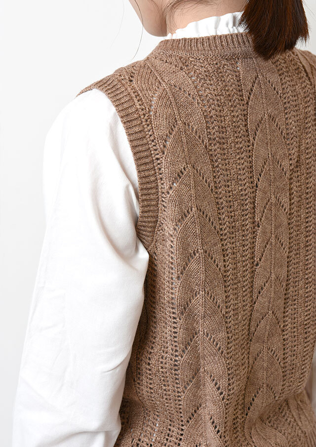 2025秋冬】【ポートランド】透かし編みクルーネックベスト【PL065903