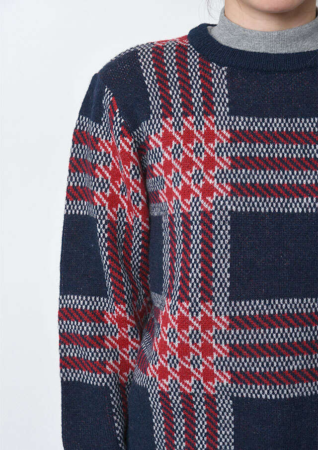 2025秋冬】【ポートランド】タータンチェック風JQDクルーネックニット