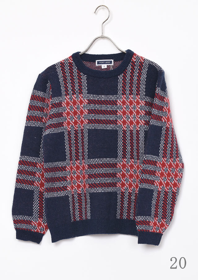 2025秋冬】【ポートランド】タータンチェック風JQDクルーネックニット