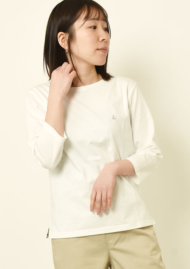 SALE!!【2025春夏】【ポートランド】天竺無地ボートネックカットソー七分袖【PL075207】【S11】