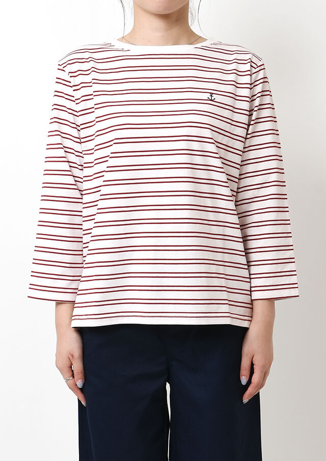 2025秋冬】【ポートランド】TCボーダーボートネックカットソー八分袖