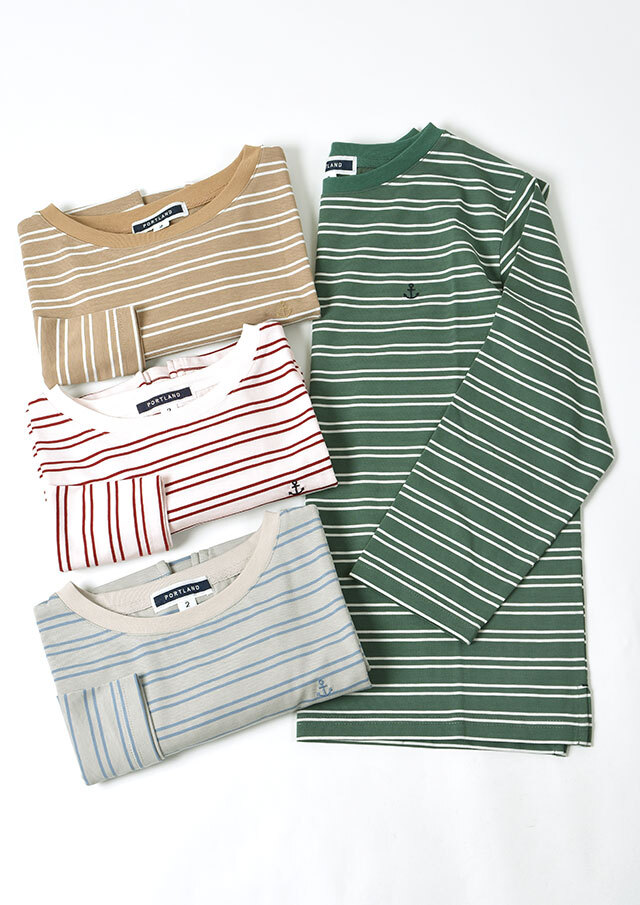 2025秋冬】【ポートランド】TCボーダーボートネックカットソー八分袖