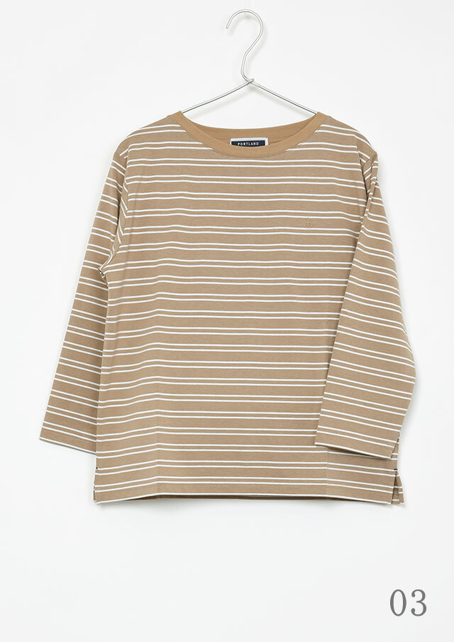 2025秋冬】【ポートランド】TCボーダーボートネックカットソー八分袖