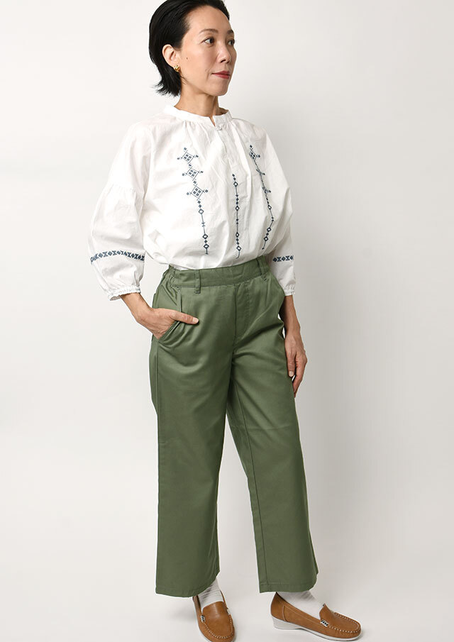 22ss PLEATED TROUSERS ライトグリーン 2025秋冬】【ポートランド】TCチノプルオンワイドパンツ【PL095802