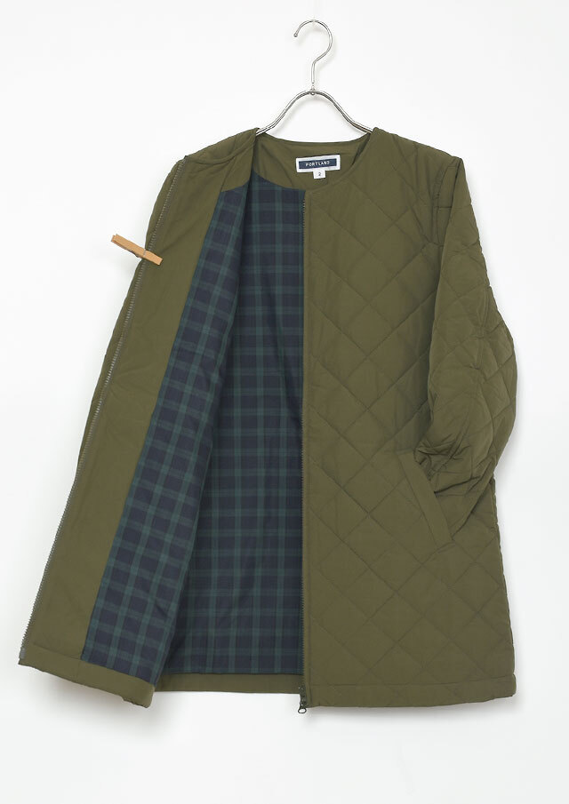 2025秋冬】【ポートランド】中綿スクエアキルトノーカラーコート