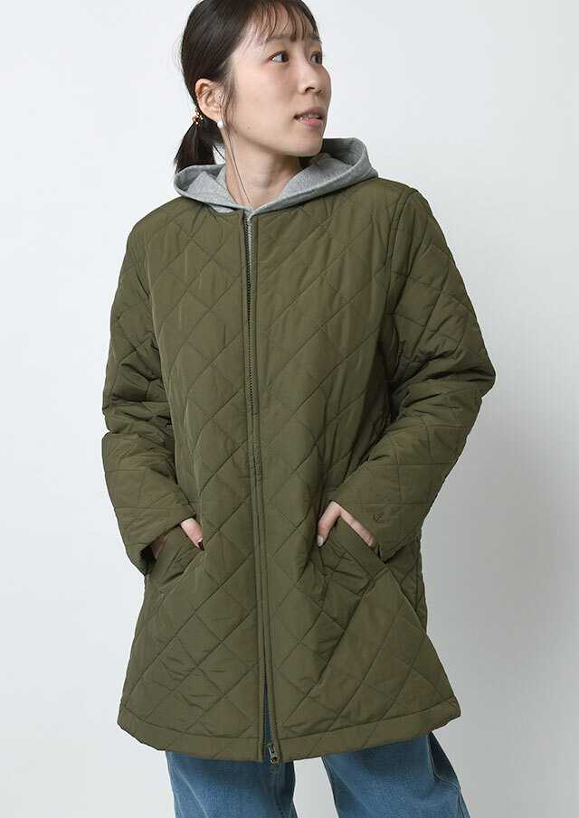 2025秋冬】【ポートランド】中綿スクエアキルトノーカラーコート