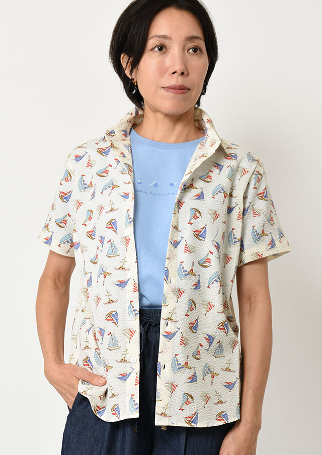 2025春夏】【ポートランド】ヨット柄リップルシャツ半袖【PL125407