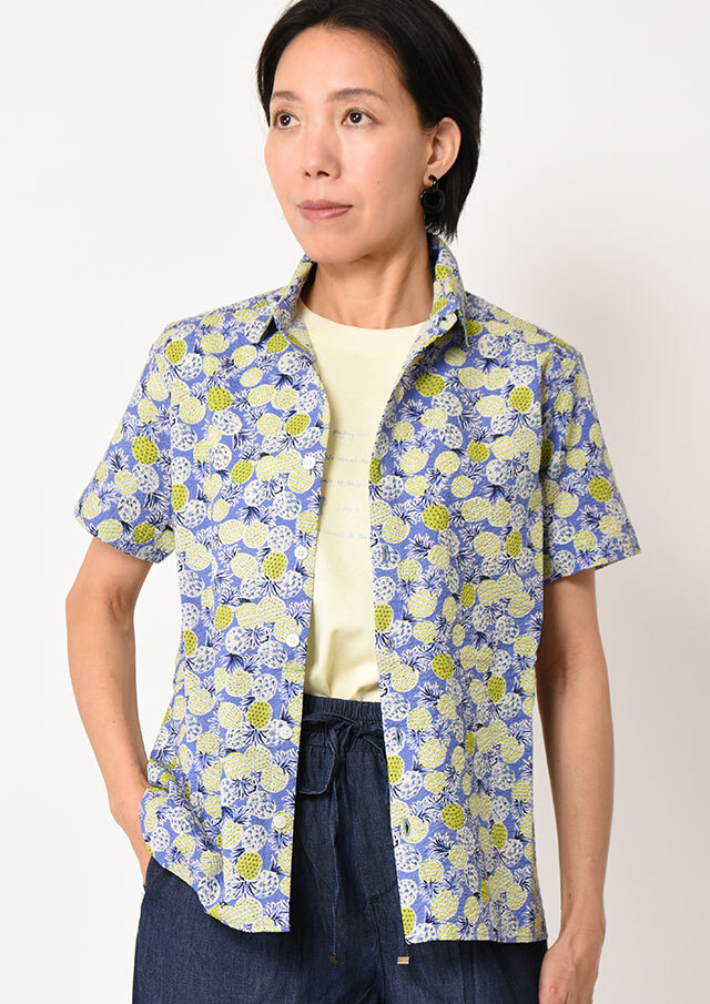 期間限定10%OFF!【2025春夏】【ポートランド】パイナップル柄リップルシャツ半袖【PL125408】【S12】