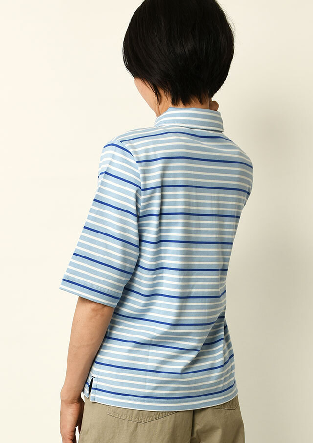 期間限定10%OFF!【2025春夏】【ポートランド】天竺ボーダーハーフZIP五分袖【PL145411】【S12】