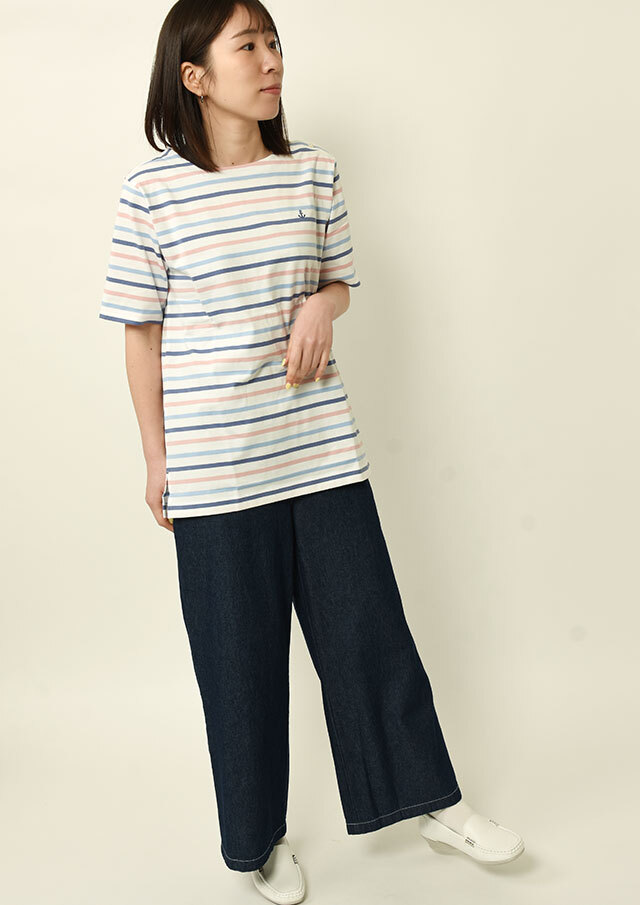 マリメッコ　ボーダーチュニック　Aライン グレー×ネイビー　ロゴボタン Marimekko（マリメッコ）日本公式オンラインストア