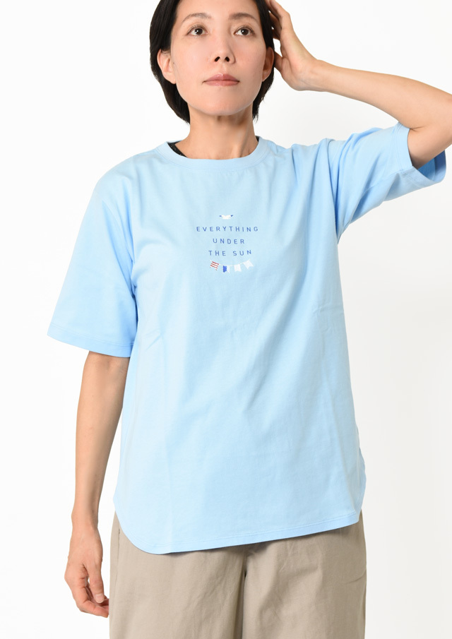 期間限定10%OFF!【2025春夏】【ポートランド】ロゴ_フラッグプリントロング丈Tシャツ五分袖【PL155253J】【S12】
