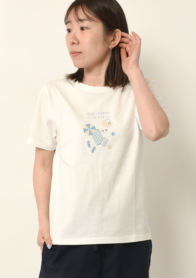 SALE!!【2025春夏】【ポートランド】ビーチイラストプリントTシャツ【PL155255】【S12】