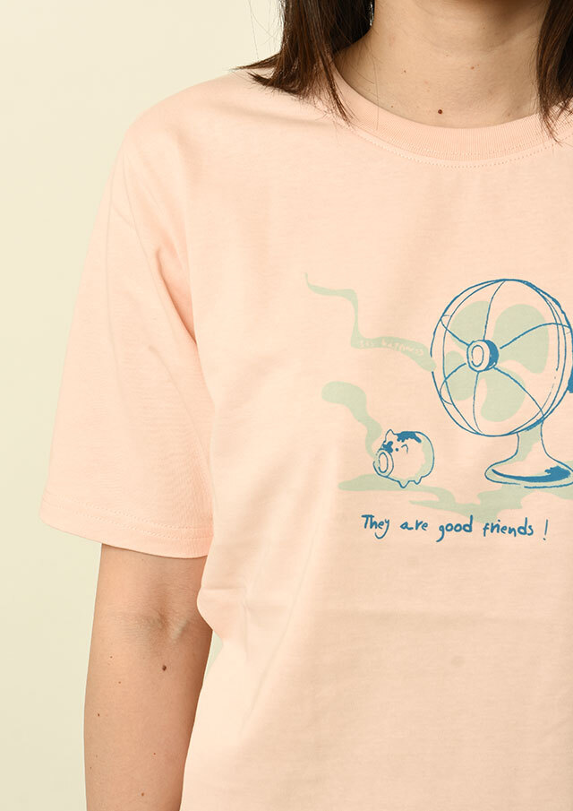LINNE プリント Tシャツ ホワイト/ピンク 2025春夏】【ポートランド】扇風機プリントTシャツ【PL155407】【S12】