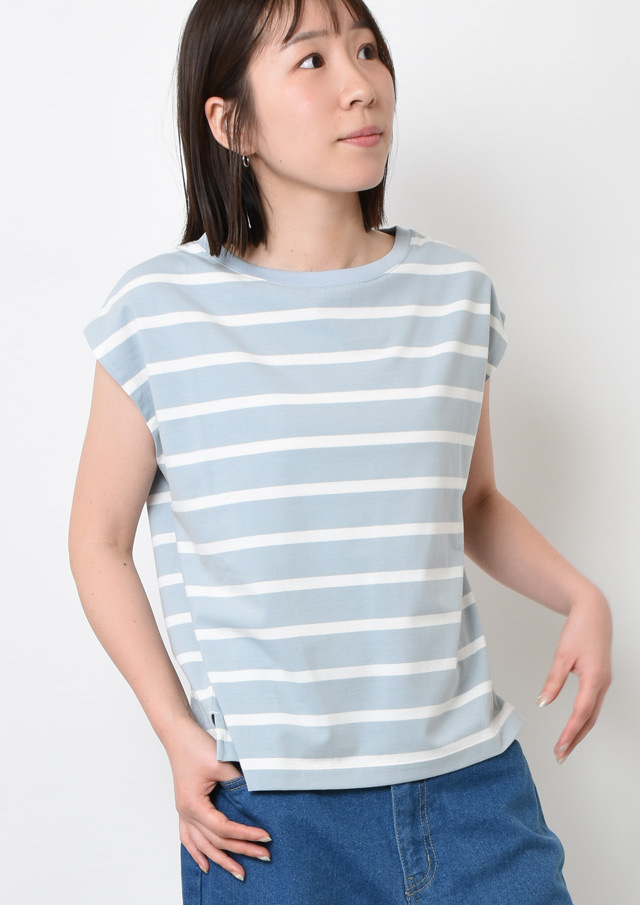 期間限定10%OFF!【2025春夏】【ポートランド】ボーダーフレンチスリーブカットソー【PL155453】【S12】