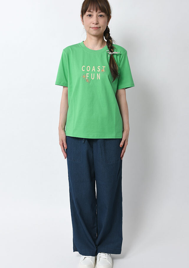 2026春夏】【ポートランド】TC接触冷感_フラワー刺繍＆ロゴプリントT