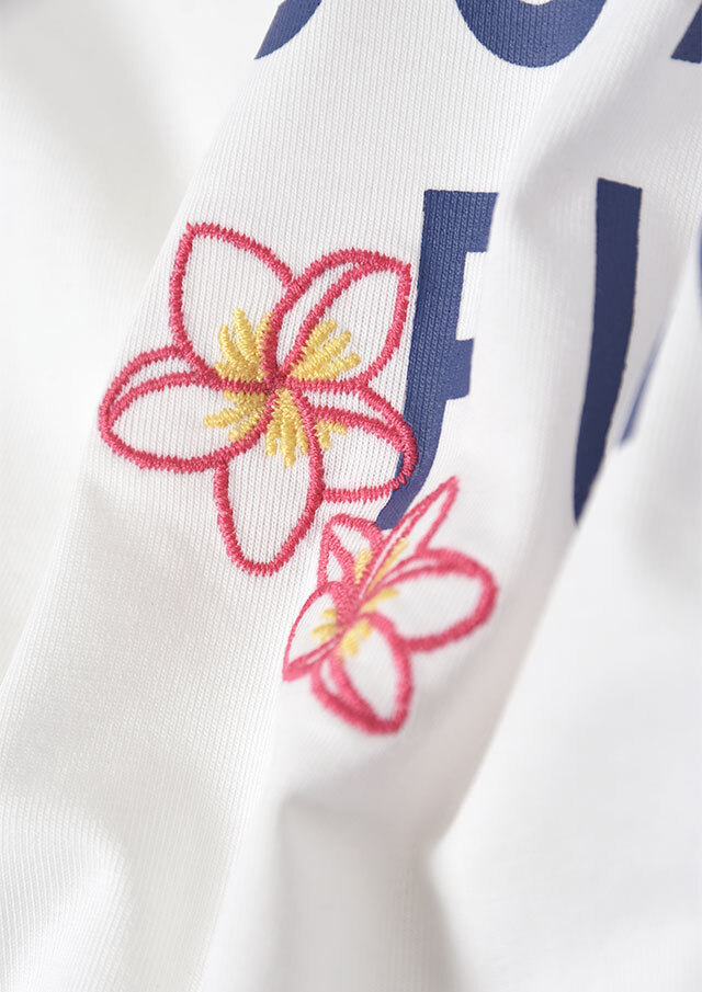 2026春夏】【ポートランド】TC接触冷感_フラワー刺繍＆ロゴプリントT