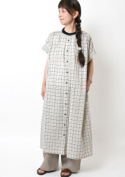 SALE!!【2025春夏】【ブルーライフ】綿麻襟配色チェックワンピース【B-01E15366】【S12】