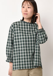 SALE!!【2025秋冬】【ブルーライフ】タータンチェックフリルカラーブラウス八分袖【BL055504】【S21】