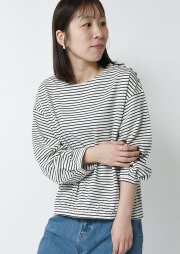 【2025秋冬】【ブルーライフ】ボーダー前裾ギャザーカットソー【BL075504】【S21】