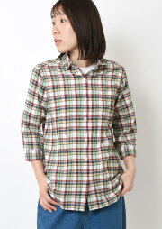 SALE!!【2025秋冬】【ポートランド】クリンクルマドラスチェックロングブラウス七分袖【PL055802】【S21】