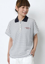 【2026春夏】【ポートランド】鹿の子ボーダーポロ襟フレンチスリーブ【PL146403】【S12】