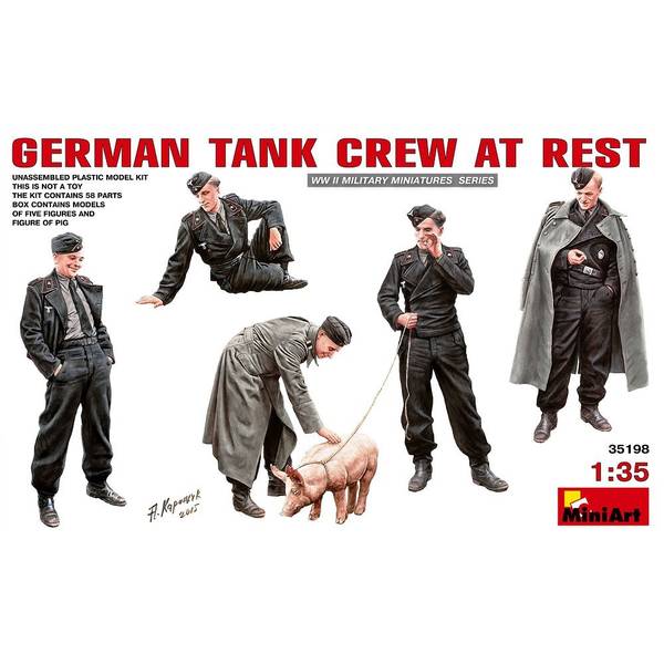 ミニアート 1/35 休息中のドイツ戦車兵フィギュア5体＆ブタ1