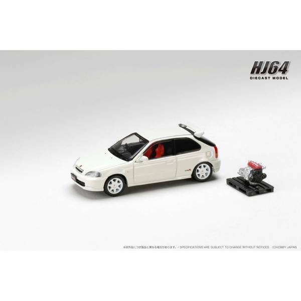 ホビージャパン 1/64 ホンダ シビック TYPE R EK9 1997 エンジンディスプレイモデル付 チャンピオンシップホワイト 完成品ミニカー HJ643016AW