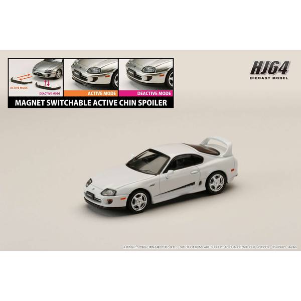 ホビージャパン 1/64 トヨタ スープラ RZ JZA80 純正オプション アクティブスポイラー付 スーパーホワイトII 完成品ミニカー HJ643042W