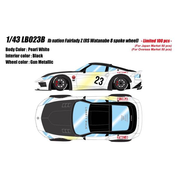 アイドロン 1/43 ニッサン lb nation フェアレディ Z RZ34 RSワタナベ 8スポークホイール パールホワイト 完成品ミニカー LB023B