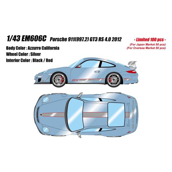 【7月予約】アイドロン 1/43 ポルシェ 911 997.2 GT3 RS4.0 2012 アズーロカルフォルニア 完成品ミニカー EM606C