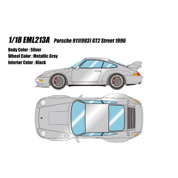 【7月予約】アイドロン 1/18 ポルシェ 911 993 GT2 ストリート 1996 シルバー 完成品ミニカー EML213A