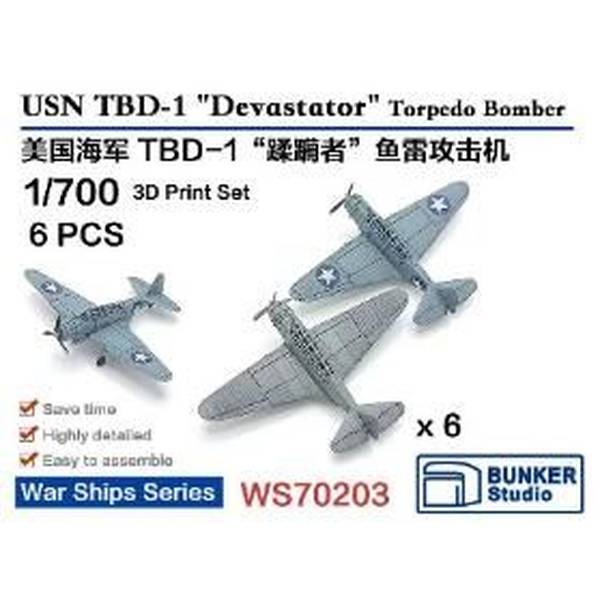 バンカースタジオ 1/700 米海軍 TBD-1 デバステーター (6機セット) スケールモデル BSTWS70203