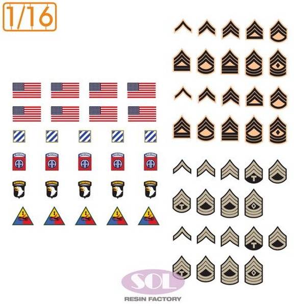 【4月予約】ソルモデル 1/16 WWII アメリカ陸軍 記章デカールセット＃4 模型用グッズ MM1008