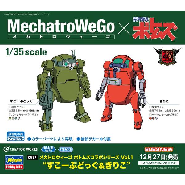 ハセガワ 1/35 メカトロウィーゴ ボトムズコラボシリーズ Vol.1 “すこーぷどっぐ&きりこ” キャラクタープラモデル CW27