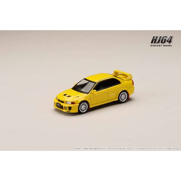 ホビージャパン 1/64 ミツビシ ランサーGSRエボリューション5 CP9A 1998 マッドフラップ付き ダンデライオンイエロー 完成品ミニカー HJ642032AY